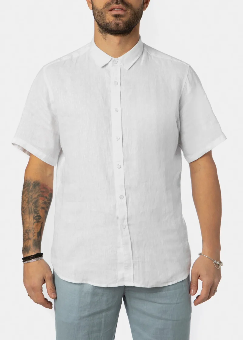 Nikama 100% Linen White Classic Shirt w/ Short Sleeves Κωδικός Προϊόντος: LNSH04A