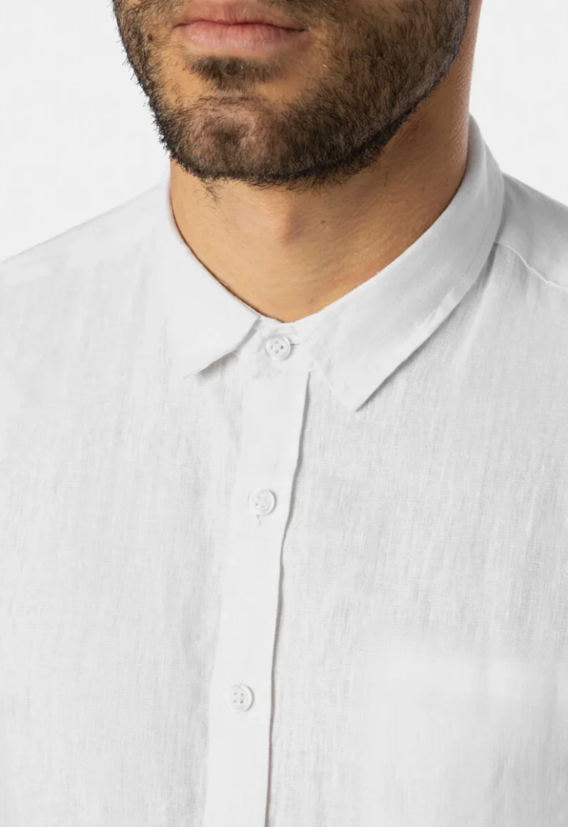 Nikama 100% Linen White Classic Shirt w/ Short Sleeves Κωδικός Προϊόντος: LNSH04A - Image 3