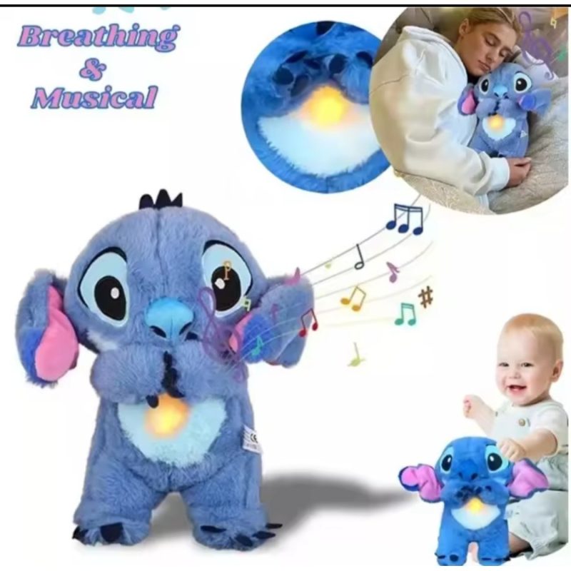 Λούτρινο Stitch 33cm Που Αναπνέει  ,εχει φως και παιζει μουσικη  OEM  K.1440-PP10