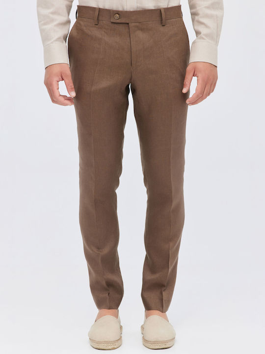 Ανδρικό Linen Pants Haris Cotton 100% col.ΚΑΦΕ k.PNT-0713