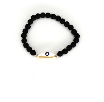 Χειροποίητο Βραχιόλι με φυσικό κοχύλι-Μάτι και Πέτρα Λάβαςκ.BR20-78