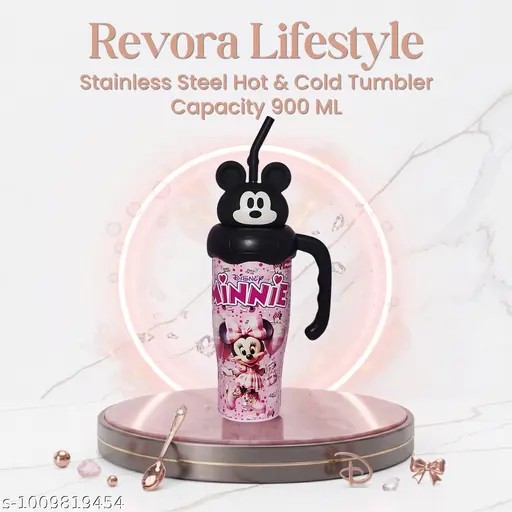Παγουρίνο ζεστού και κρύου νερού Minnie 900ml από ανοξείδωτο ατσάλι με καλαμάκι κ.35090-77 pink