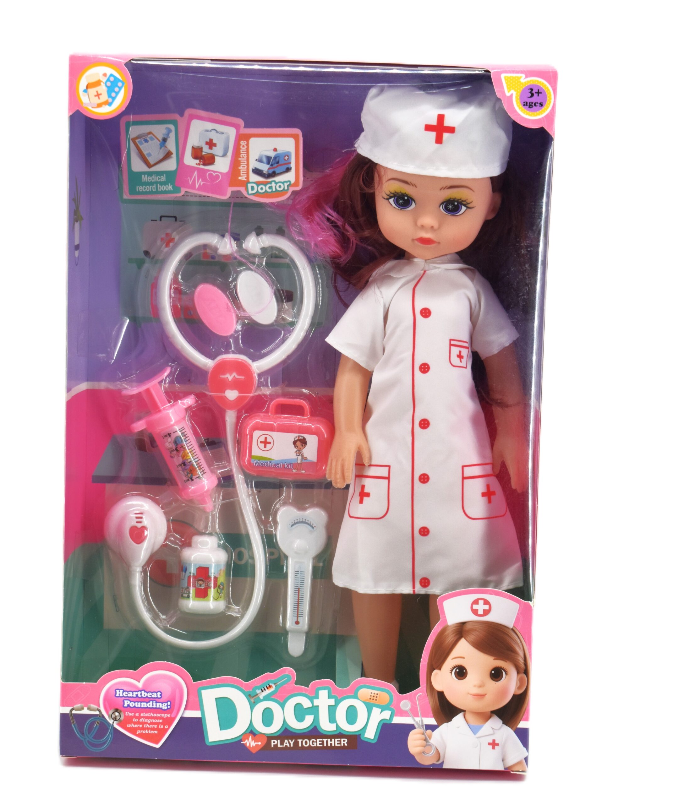 Παιδική Κούκλα Νοσοκόμα / Γιατρός «Doctor Play Together» με Ιατρικά Αξεσουάρ & Στηθοσκόπιο k.064B WHITE